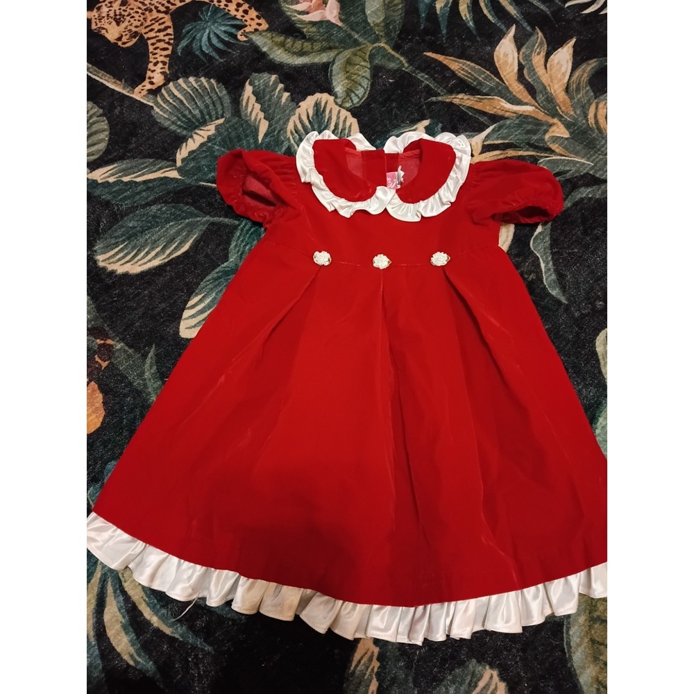 Vintage Evy Girls 4T Red Velvet Christmas Dress Peter Pan Collar USA Holiday